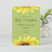 Stijlvolle Waterverf Zonnebloem Licht Groen Bruilo Kaart (Staand voorkant)