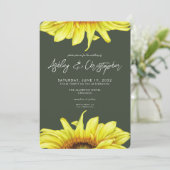 Stijlvolle Waterverf Zonnebloem Mos Groene Bruilof Kaart (Staand voorkant)