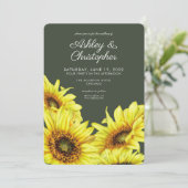 Stijlvolle Waterverf Zonnebloem Mos Groene Bruilof Kaart (Staand voorkant)