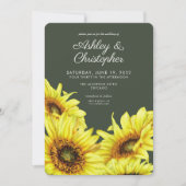 Stijlvolle Waterverf Zonnebloem Mos Groene Bruilof Kaart (Voorkant)