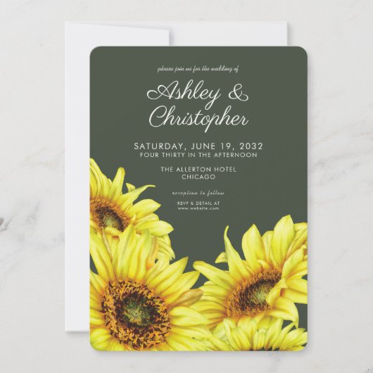 Stijlvolle Waterverf Zonnebloem Mos Groene Bruilof Kaart (Voorkant)