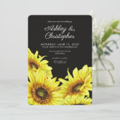 Stijlvolle Waterverf Zonnebloem Rook Zwart Bruilof Kaart (Staand voorkant)
