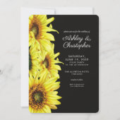 Stijlvolle Waterverf Zonnebloem Rook Zwart Bruilof Kaart (Voorkant)