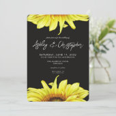 Stijlvolle Waterverf Zonnebloem Rook Zwart Bruilof Kaart (Staand voorkant)