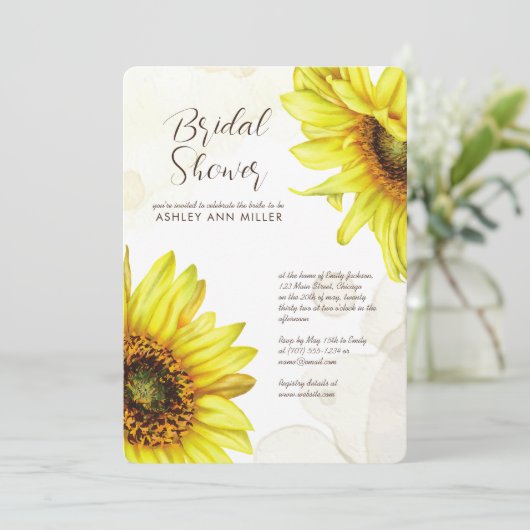 Stijlvolle Waterverf Zonnebloem Trouwdouche Kaart (Staand voorkant)