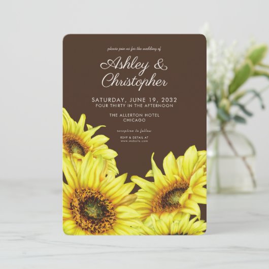 Stijlvolle Waterverf Zonnebloem Walnoot Bruin Brui Kaart (Staand voorkant)