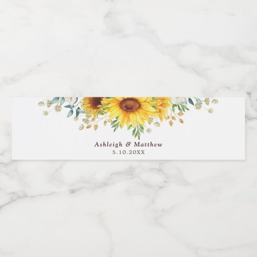 Stijlvolle Waterverf Zonnebloemen Boho Tuin Bruilo Waterfles Etiket (Enkel label)