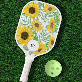 Stijlvolle Waterverf Zonnebloemen monogram Pickleball Paddle