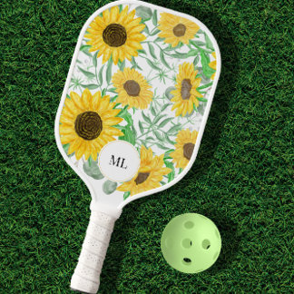 Stijlvolle Waterverf Zonnebloemen monogram Pickleball Paddle