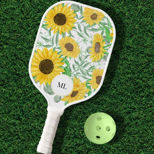Stijlvolle Waterverf Zonnebloemen monogram Pickleball Paddle