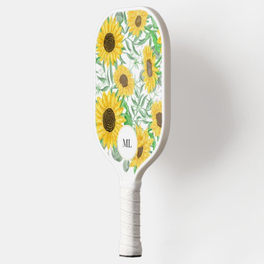 Stijlvolle Waterverf Zonnebloemen monogram Pickleball Paddle (Links)