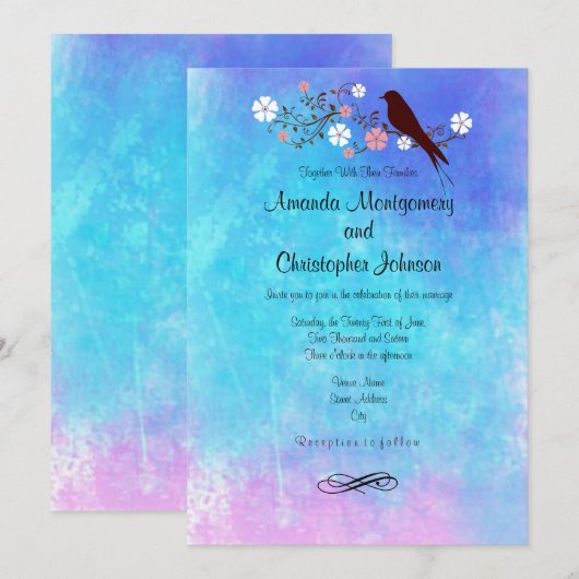 Stijlvolle Waterverven in Roze Paarse Blauwe bruil Kaart (Voorkant / Achterkant)