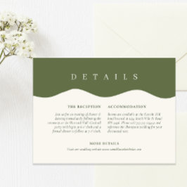 Stijlvolle Wavy Curve Olive Green Wedding Details Informatiekaartje