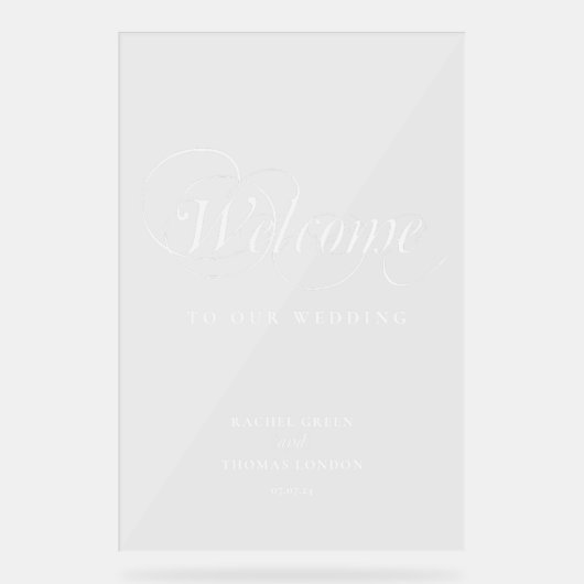 Stijlvolle Welkom witte Kalligrafie Trouwbord Acryl Bord (Voorkant)