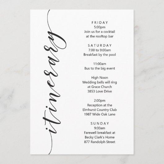 Stijlvolle Welkomstbrief & reisroute-Kaart Programmakaart (Achterkant)