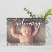 Stijlvolle Welkomstscript Foto geboorteaankondigin Aankondiging (Staand voorkant)