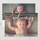 Stijlvolle Welkomstscript Foto geboorteaankondigin Aankondiging (Voorkant / Achterkant)