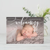 Stijlvolle Welkomstscript Foto geboorteaankondigin Aankondiging (Staand voorkant)