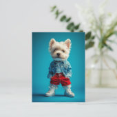 Stijlvolle Westie Pup in Denim en Sneakers Briefkaart (Staand voorkant)
