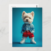 Stijlvolle Westie Pup in Denim en Sneakers Briefkaart (Voorkant / Achterkant)