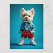 Stijlvolle Westie Pup in Denim en Sneakers Briefkaart (Voorkant)