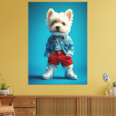 Stijlvolle Westie Pup in Denim en Sneakers Canvas Afdruk (Insitu (Woonkamer))