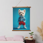 Stijlvolle Westie Pup in Denim en Sneakers Hangend Wandkleed (Slaapkamer)