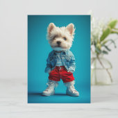 Stijlvolle Westie Pup in Denim en Sneakers Kaart (Staand voorkant)