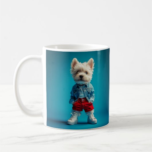 Stijlvolle Westie Pup in Denim en Sneakers Koffiemok (Links)