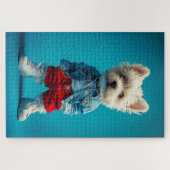 Stijlvolle Westie Pup in Denim en Sneakers Legpuzzel (Horizontaal)