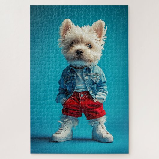 Stijlvolle Westie Pup in Denim en Sneakers Legpuzzel (Verticaal)