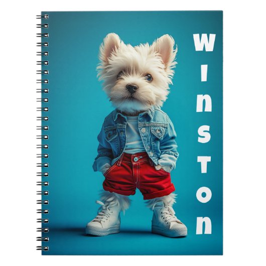 Stijlvolle Westie Pup in Denim en Sneakers Notitieboek (Voorkant)