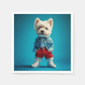 Stijlvolle Westie Pup in Denim en Sneakers Servet (Voorkant)