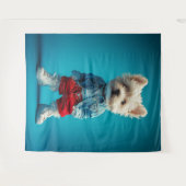 Stijlvolle Westie Pup in Denim en Sneakers Wandkleed (Voorkant (horizontaal))