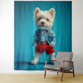Stijlvolle Westie Pup in Denim en Sneakers Wandkleed (In situ)