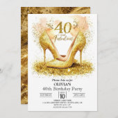 Stijlvolle Whimsical Digitaal Goud 40e Verjaardag Kaart (Voorkant / Achterkant)