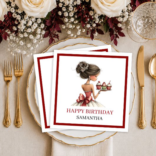 Stijlvolle Whimsical Vrouw Marsala Script Servette Servet