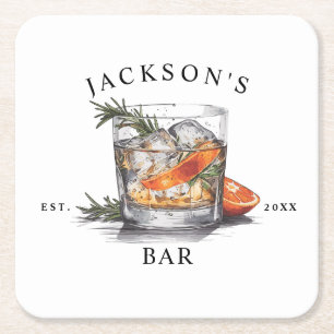 Stijlvolle Whiskey Cocktail Naam & Jaar Thuisbar Kartonnen Onderzetters