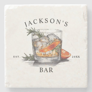 Stijlvolle Whiskey Cocktail Naam & Jaar Thuisbar Stenen Onderzetter