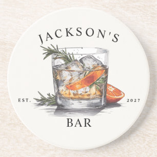 Stijlvolle Whiskey Cocktail Naam & Jaar Thuisbar Zandsteen Onderzetter