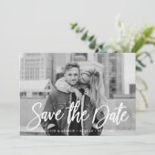 Stijlvolle White Script Photo Save the Date (Staand voorkant)