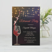 Stijlvolle wijn glas string lichten pensioen kaart (Staand voorkant)