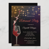 Stijlvolle wijn glas string lichten pensioen kaart (Voorkant / Achterkant)