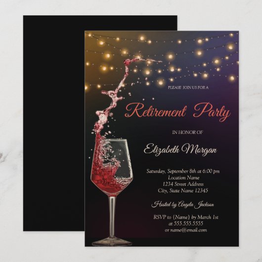 Stijlvolle wijn glas string lichten pensioen kaart (Voorkant / Achterkant)