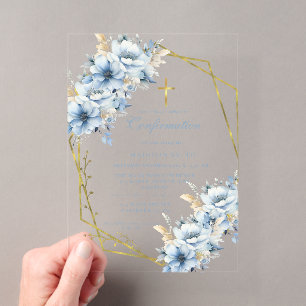 Stijlvolle Wilde Bloem Blauwe Tuin Bevestiging Acryl Uitnodigingen
