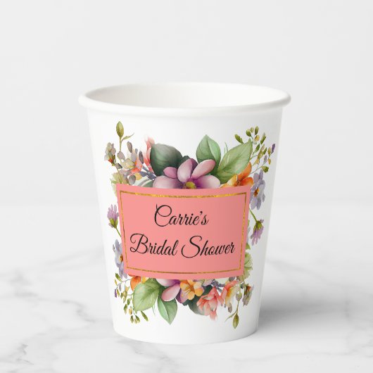 Stijlvolle Wilde Bloemen Bruiloft Feest Papieren Bekers (Voorkant)