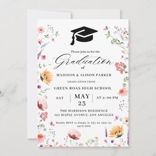 Stijlvolle wilde bloemenweide tuin tweeling afstud kaart (Voorkant)