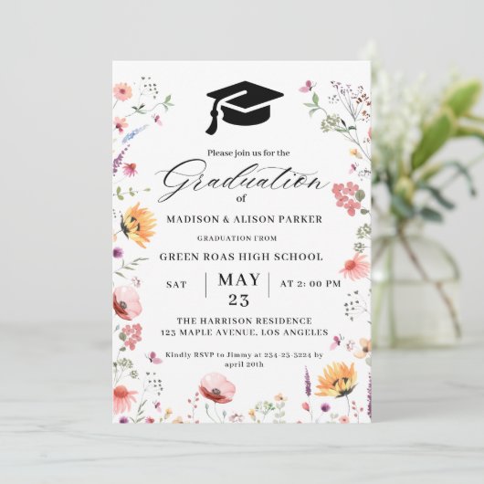 Stijlvolle wilde bloemenweide tuin tweeling afstud kaart (Staand voorkant)