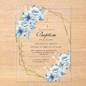 Stijlvolle Wildflower Dusty Blue Garden Doop Acryl Uitnodigingen (Voorkant)