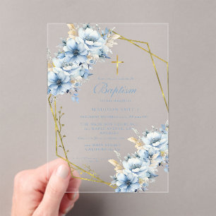 Stijlvolle Wildflower Dusty Blue Garden Doop Acryl Uitnodigingen